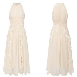 SINCETHEN Timeless Sleeveless Cream Ruffled Tiered Maxi Midi Dress S XS Bridal